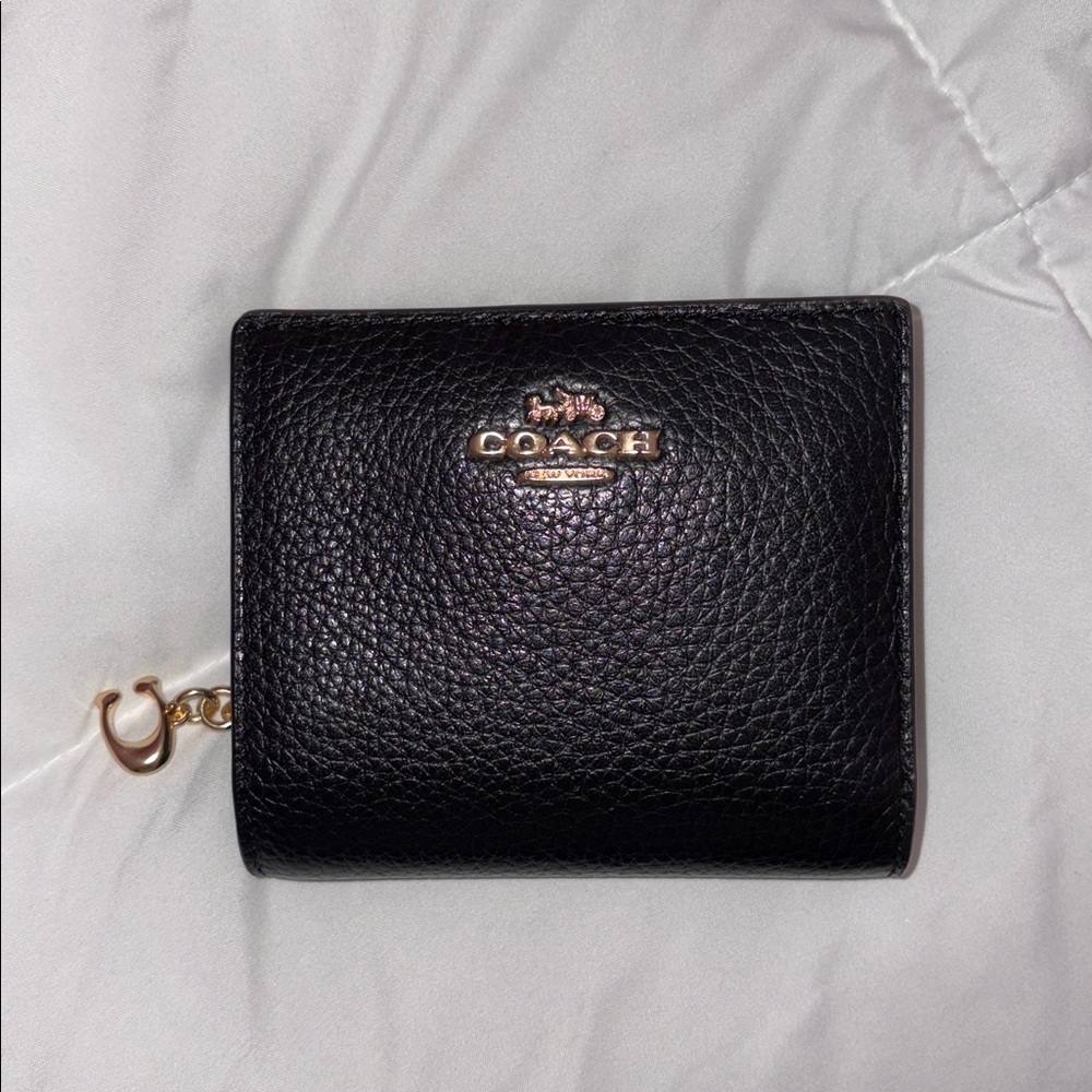 Coach Black Pebbled Leather Bifold Wallet with Gold Hardware - Picture 3 of 5